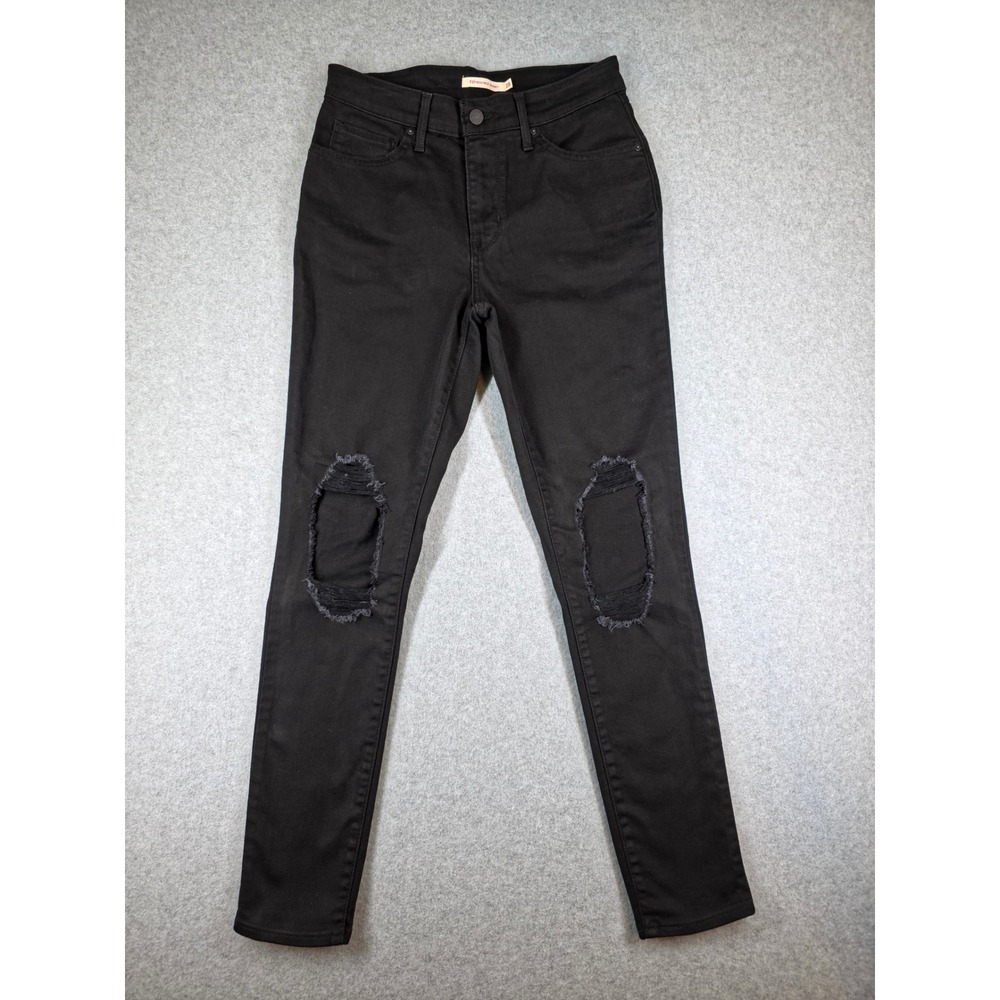 Levis 721 High Rise Skinny Jeans Womens 28 Black Distressed Ripped Knee Denim